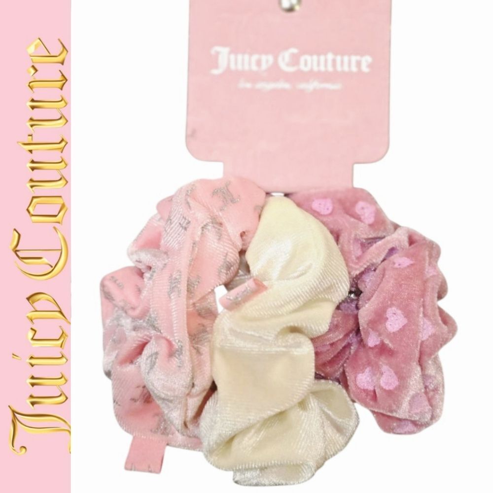 Juicy Couture JC Logo, Hearts,‎ & Solid 3-PK Velour Hair Scrunchies
